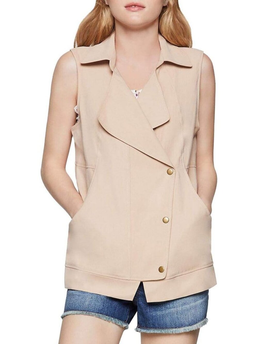 BCBGeneration Women's Overlap Shirt Vest, Sand,